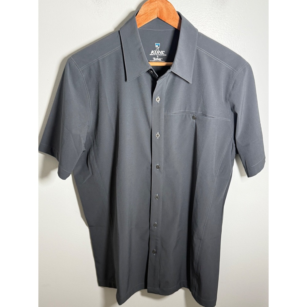 Kuhl Mens Tufflex Short Sleeve Button Down Shirt Gray Hiking Outdoor Small